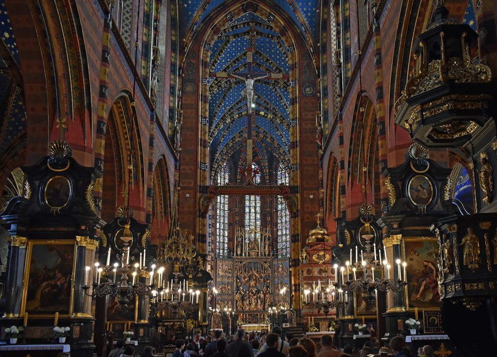 Main nave of St. Mary's Basilica in Kraków