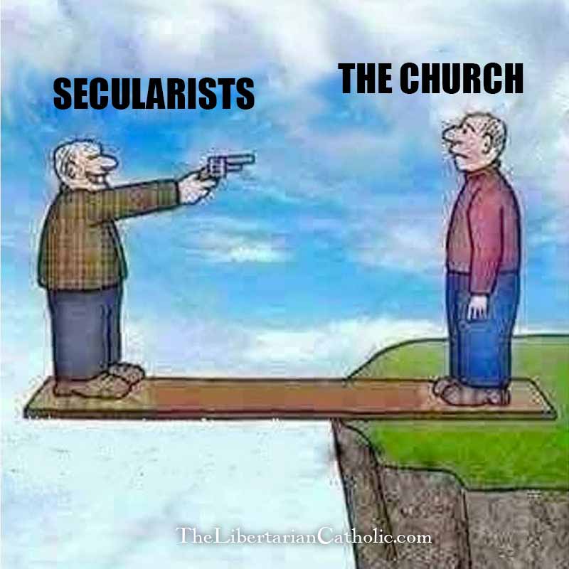 Secularists shooting the Church on which it relies